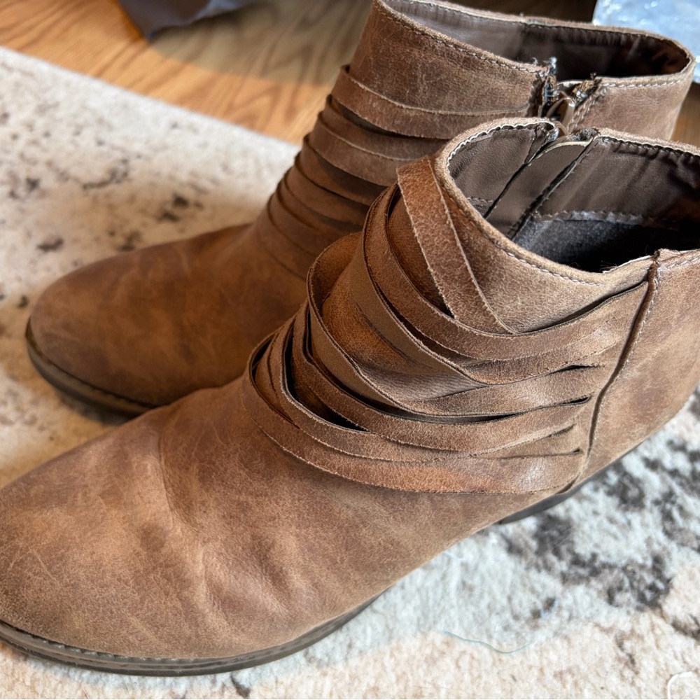 Women's Brown Suede Ankle Boots with Layered Strap Detail